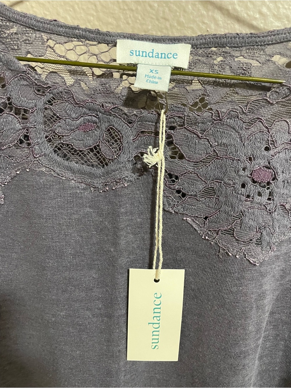 Sundance Gray Lace-Trim Long Sleeve Top NEW - Picture 3 of 5